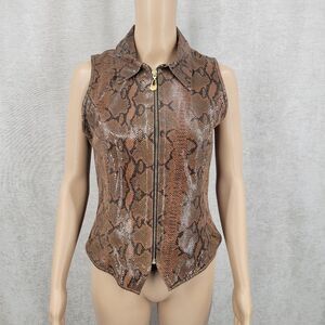 St. Maarten Vintage Snakeskin Pattern Leather Vest Sleeveless Gold Hardware